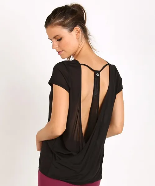 alo Tops>Raw Short Sleeve Top Black