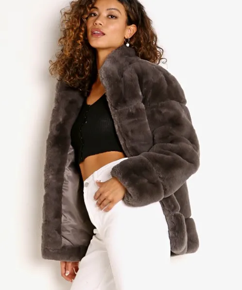 APPARIS Jackets>Sarah Faux Fur Jacket Ash Gray