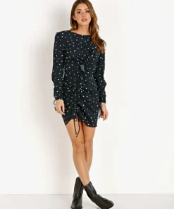 ASTR the Label Dresses>Maureen Dress Navy Cream Dot