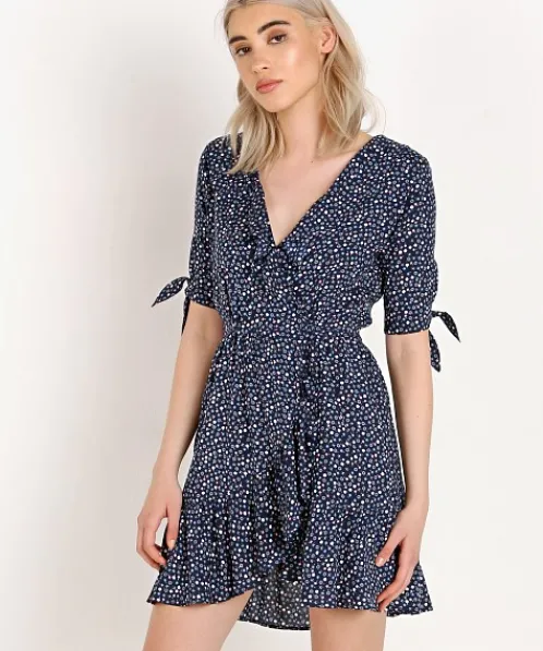 Auguste the Label Dresses>Daphne Crop Sleeve Wrap Mini Dress Navy