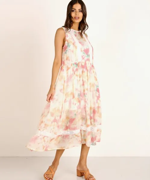 Auguste the Label Dresses>Lumi Wren Midi Dress Off White Tie Dye