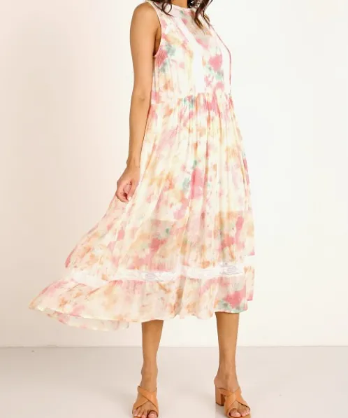 Auguste the Label Dresses>Lumi Wren Midi Dress Off White Tie Dye
