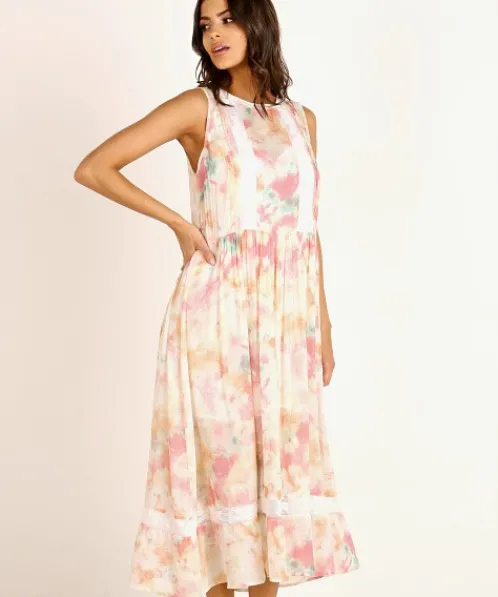 Auguste the Label Dresses>Lumi Wren Midi Dress Off White Tie Dye