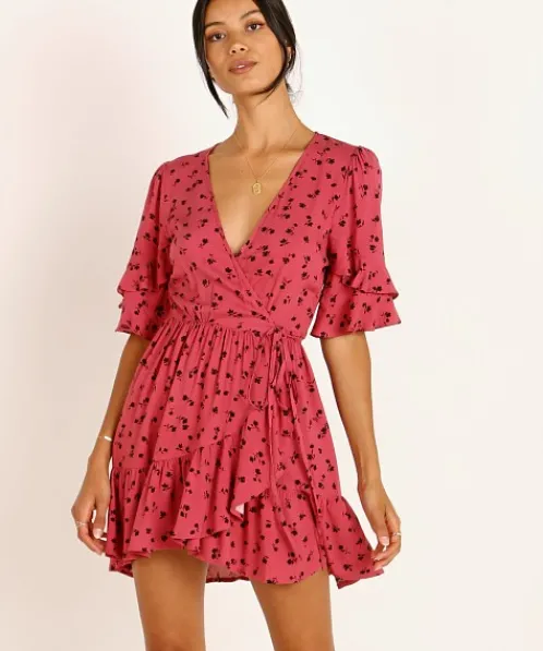 Auguste the Label Dresses>Mabel Goldie Wrap Mini Dress Persian Red