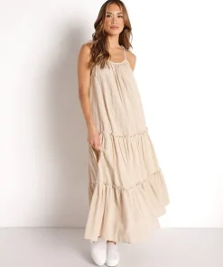 Lusana Dresses>Beach Gold Stella Maxi Dress Straw