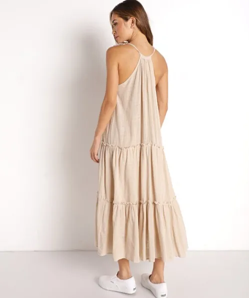 Lusana Dresses>Beach Gold Stella Maxi Dress Straw