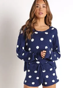Beach Riot Knits>Beach Sweater Navy Polka Dot