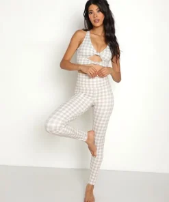 Beach Riot Sports Bras>Bowie Top Taupe Houndstooth
