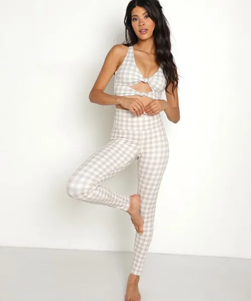 Beach Riot Sports Bras>Bowie Top Taupe Houndstooth