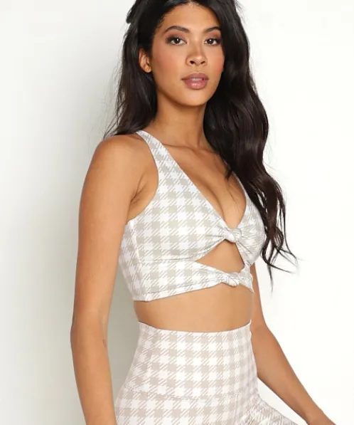 Beach Riot Sports Bras>Bowie Top Taupe Houndstooth