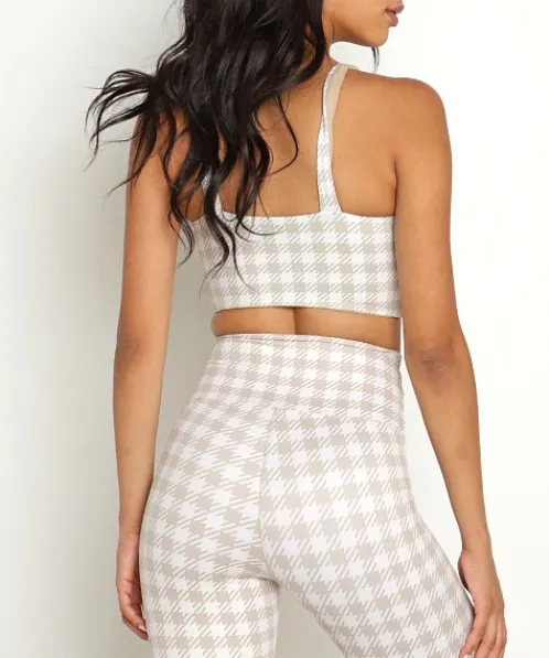 Beach Riot Sports Bras>Bowie Top Taupe Houndstooth