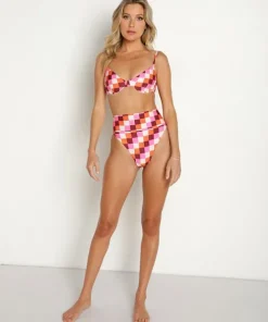Beach Riot Bikinis>Camilla Top Sangria Checkers