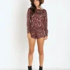 Beach Riot Rompers>Chulo Long Sleeve Romper Crimson Floral