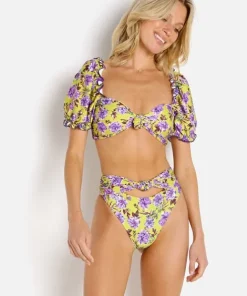 Beach Riot Bikinis>Lana Bikini Top Lime Punch Gardenias