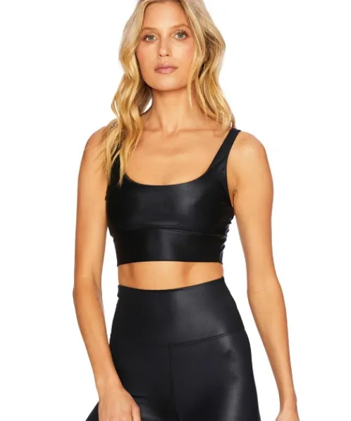 Beach Riot Sports Bras>Leah Sports Bra Top Glossy Black
