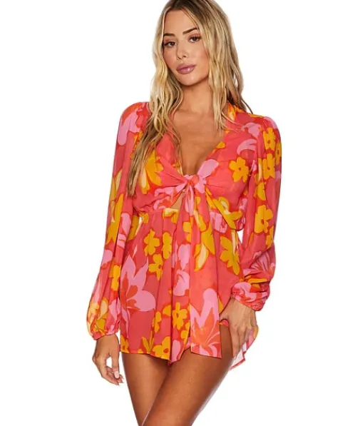 Beach Riot Cover Ups>Lori Romper Hula Hibiscus