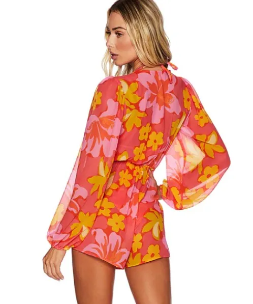 Beach Riot Cover Ups>Lori Romper Hula Hibiscus