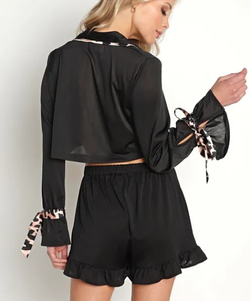Beach Riot Sleep Shirts>Luna Blouse Black Spotted Leopard
