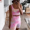 Beach Riot Bottoms>Ribbed Bike Short Pink Orange Tie Dye