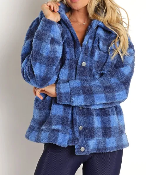 Beach Riot Jackets>Sherpa Jacket Cornflower Buffalo Check