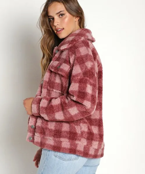 Beach Riot Jackets | Jackets>Sherpa Jacket Old Rose Buffalo Check