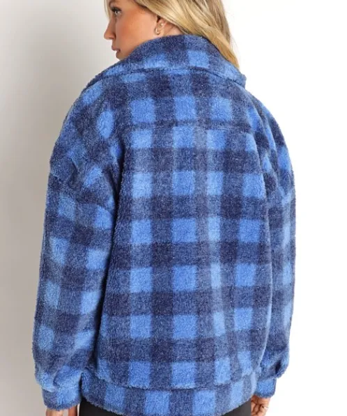 Beach Riot Jackets>Sherpa Jacket Cornflower Buffalo Check