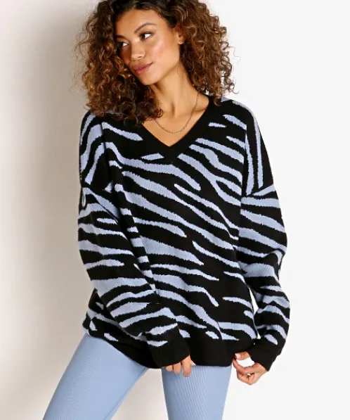 Beach Riot Knits>V-Neck Oversized Sweater Pewter Zebra