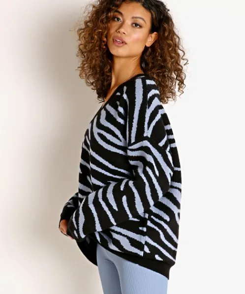 Beach Riot Knits>V-Neck Oversized Sweater Pewter Zebra
