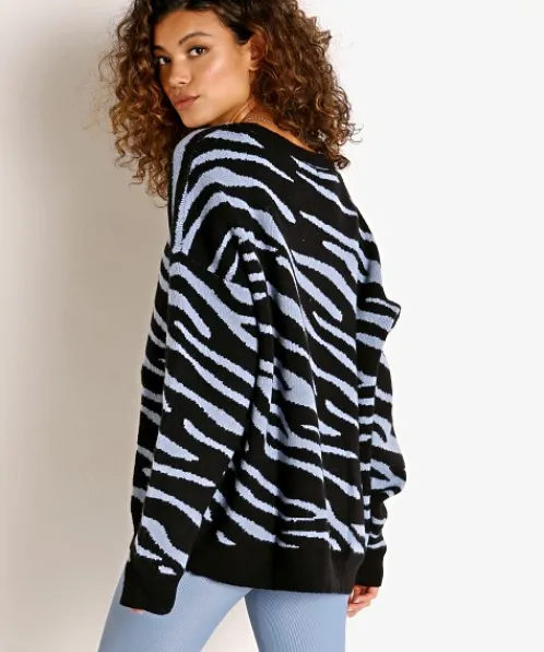 Beach Riot Knits>V-Neck Oversized Sweater Pewter Zebra