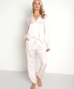 Bella Dahl Sleep Shirts>Ecovera Long Sleeve Button Down PJ Top Whisper Pink