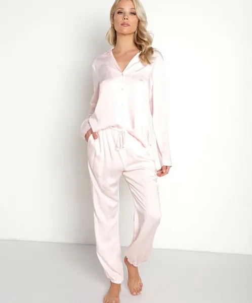 Bella Dahl Sleep Shirts>Ecovera Long Sleeve Button Down PJ Top Whisper Pink