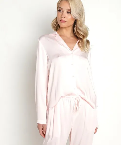 Bella Dahl Sleep Shirts>Ecovera Long Sleeve Button Down PJ Top Whisper Pink