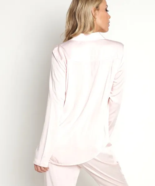 Bella Dahl Sleep Shirts>Ecovera Long Sleeve Button Down PJ Top Whisper Pink