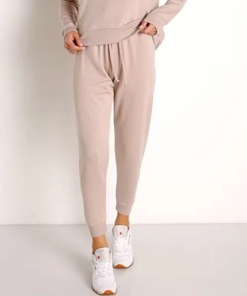 Beyond Yoga Pants | Bottoms>Cozy Fleece Lounge Around Midi Jogger Chai