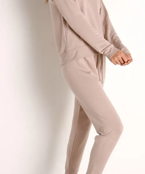 Beyond Yoga Pants | Bottoms>Cozy Fleece Lounge Around Midi Jogger Chai