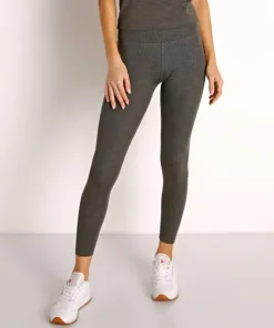 Beyond Yoga Bottoms>Heather Rib High Waisted Midi Legging Smoke Grey