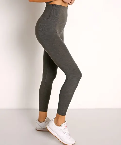 Beyond Yoga Bottoms>Heather Rib High Waisted Midi Legging Smoke Grey