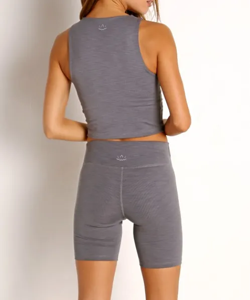 Beyond Yoga Bottoms>Heather Rib High Rise Biker Short Gray Heather
