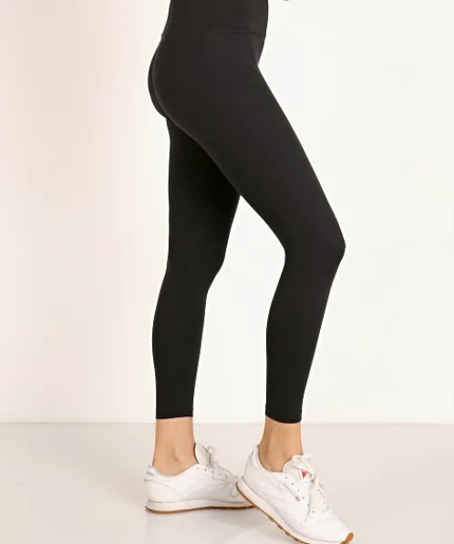 Beyond Yoga Bottoms>Heather Rib Waisted Midi Legging Black