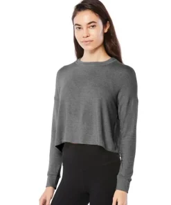 Beyond Yoga Tops>Luxe Lounger Cropped Pullover Heather Grey