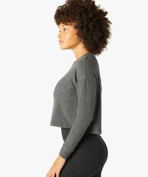 Beyond Yoga Tops>Luxe Lounger Cropped Pullover Heather Grey