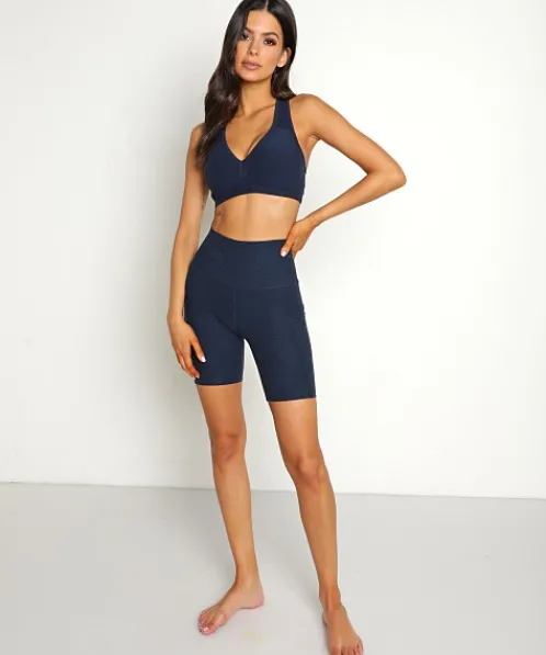 Beyond Yoga Bottoms>Spacedye High Waisted Biker Short Nocturnal Navy