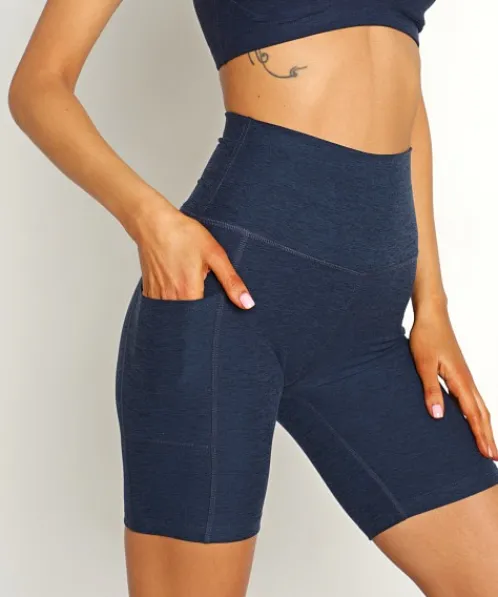 Beyond Yoga Bottoms>Spacedye High Waisted Biker Short Nocturnal Navy