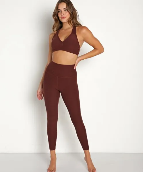 Beyond Yoga Sports Bras>Spacedye Lift Your Spirits Bra Mahogany Brown