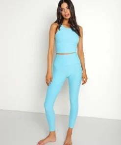 Beyond Yoga Bottoms>Spacedye Midi High Waisted Legging Capri Blue/Grotto