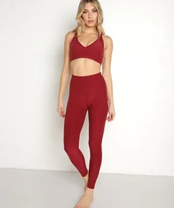 Beyond Yoga Bottoms>Spacedye Midi High Waisted Legging Garnet Red Heathe