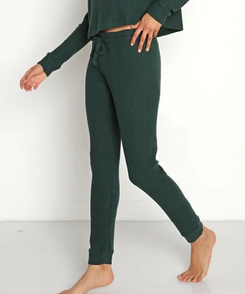 Beyond Yoga Bottoms>Waffle Living Easy Sweatpant Forest Green-Pine