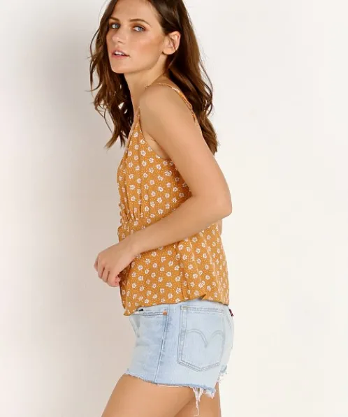 Blue Life Tops>Bliss Button Front Cami Polka Dot Butterscotch