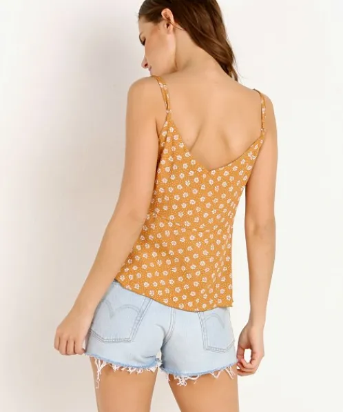 Blue Life Tops>Bliss Button Front Cami Polka Dot Butterscotch