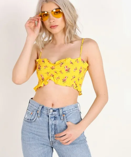 Blue Life Tops>Blossom Ruffle Bralette Wildflower Sunflower